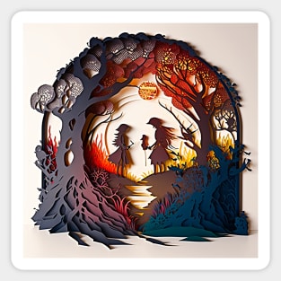 3D Effect Papercut Art - Fairytale Scene Sticker